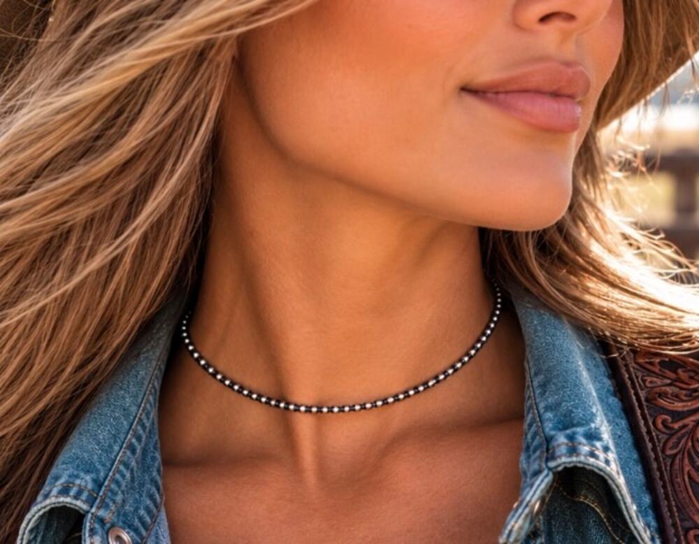 Sterling Silver 3mm Pearl Bead Southwestern Choker Necklace – 14"